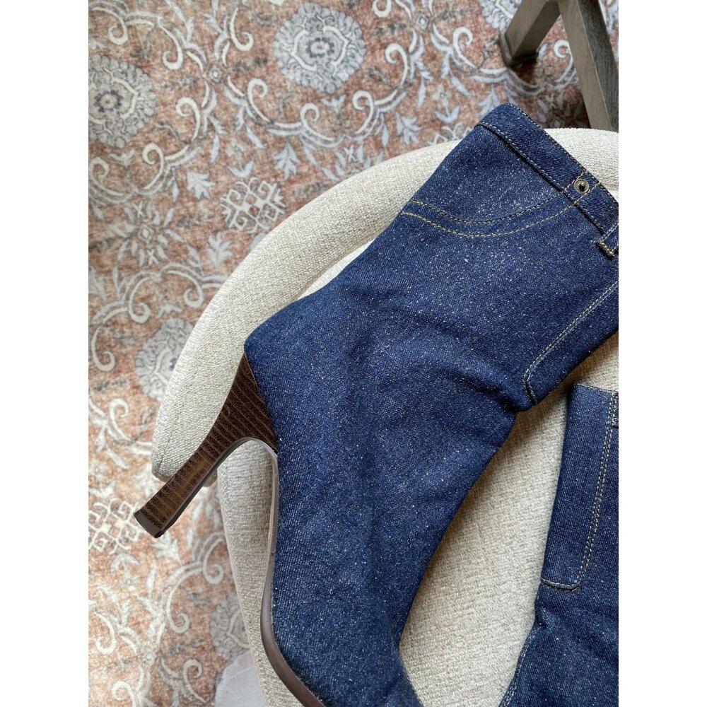 Rouge Denim Mid Calf Boots Sparkly Detail Y2K Bratz Doll Energy - Picture 3 of 8